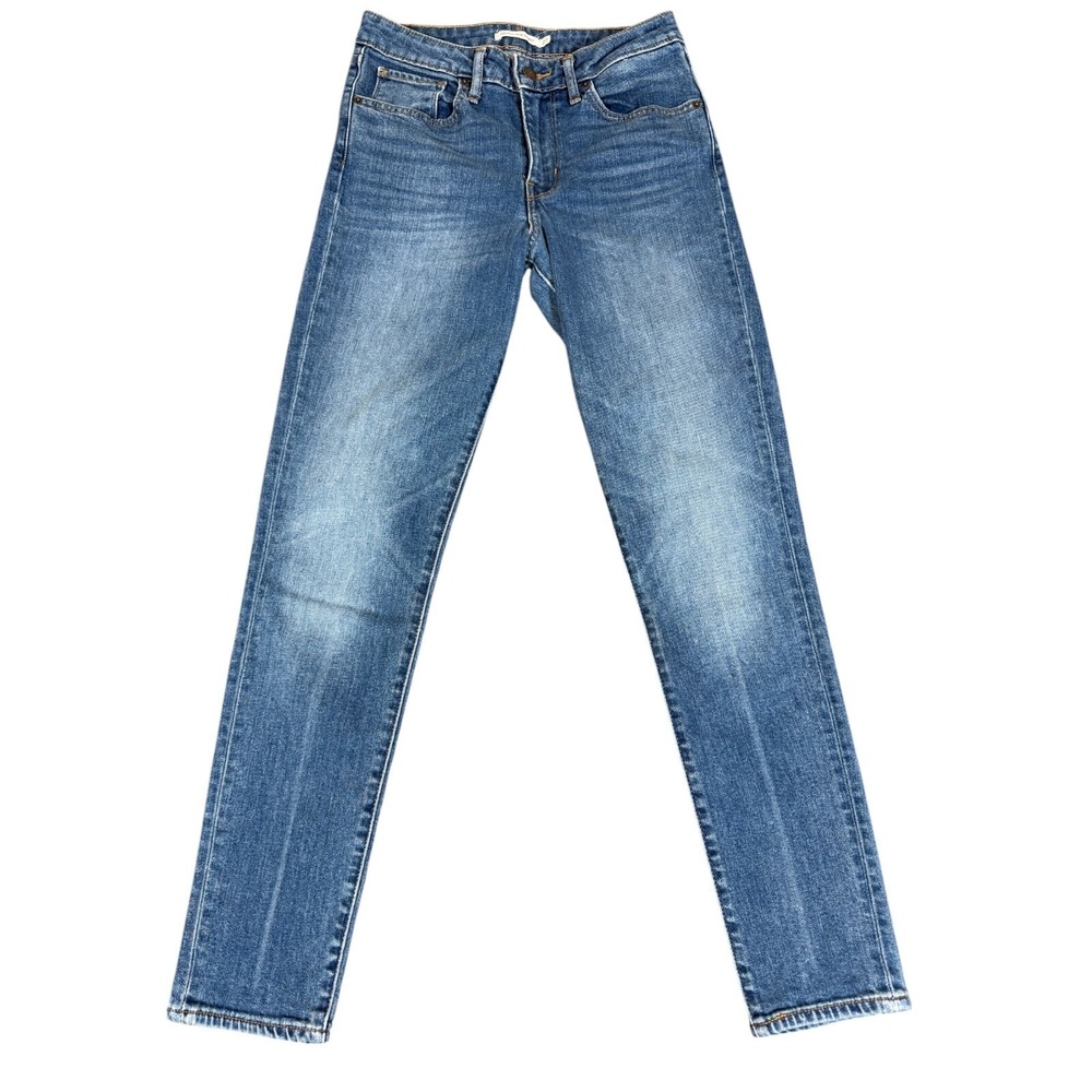 Levi's 721 High Rise Skinny Stretch Denim Blue Jeans Womens 27x28 Distressed Y2K